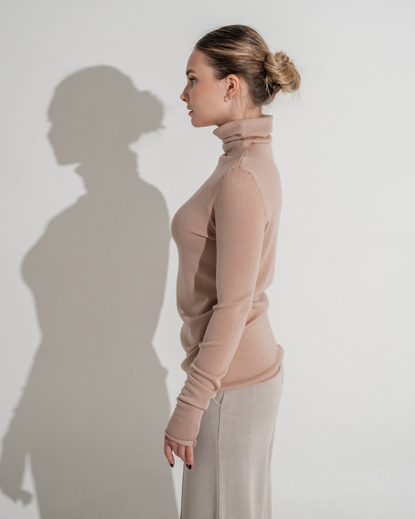 Turtleneck 100% merino in powder pink