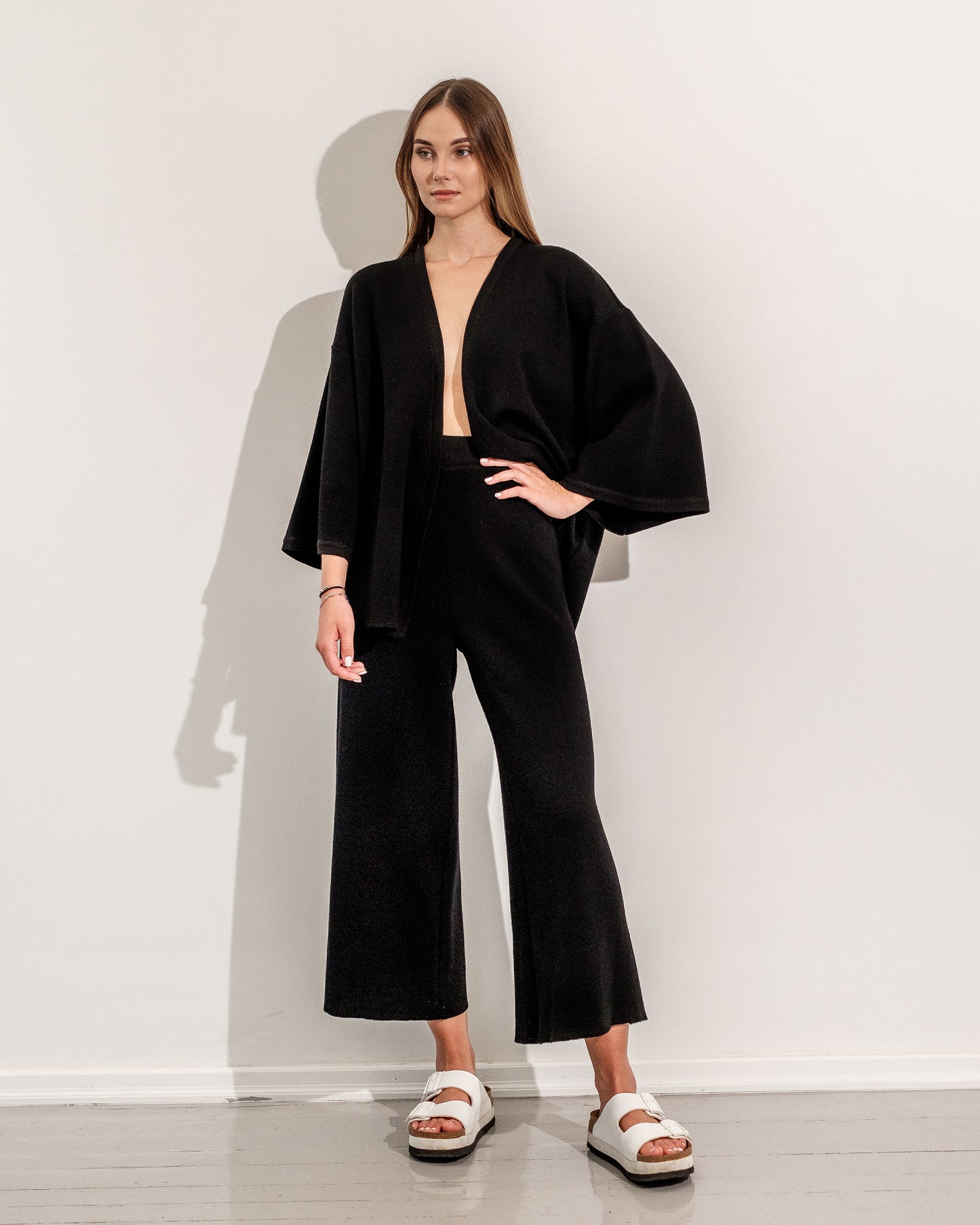 CUSTOM KNITTED KIMONO JACKET in black color