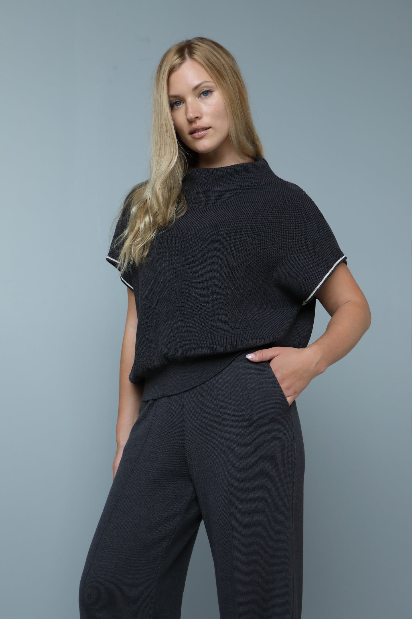 COWL NECKED VEST in antrachite