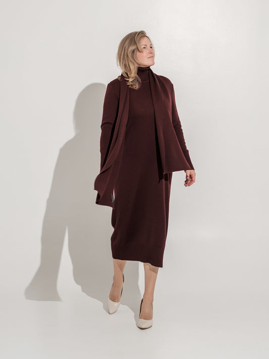 ROLL NECK DRESS in bordo