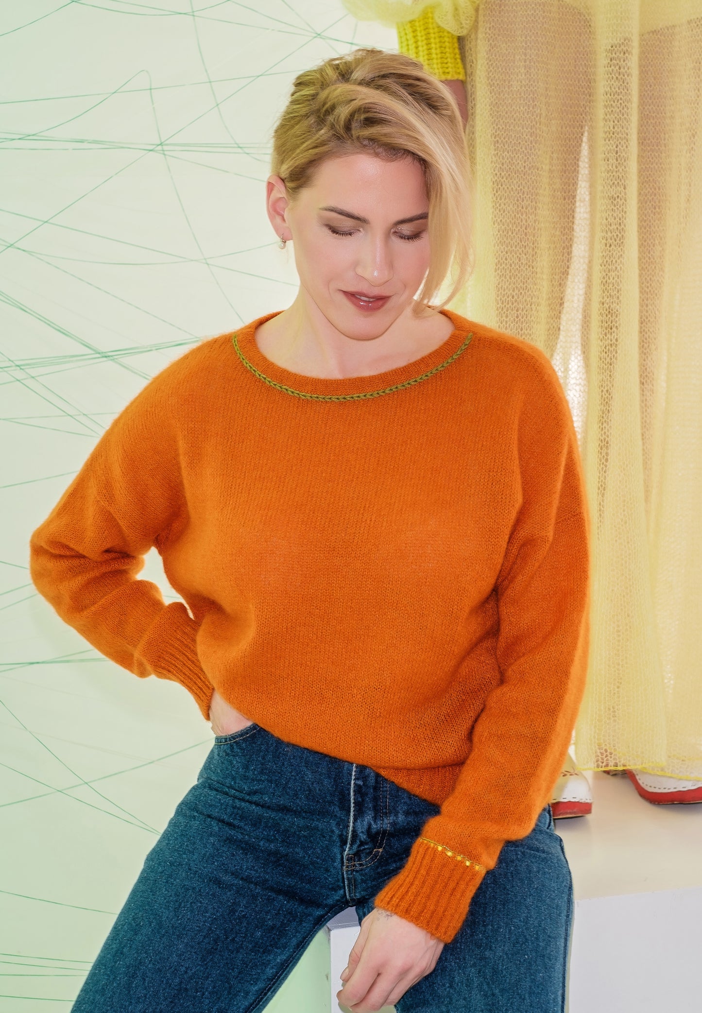 YOUR OWN embroidery on pullover in yellow