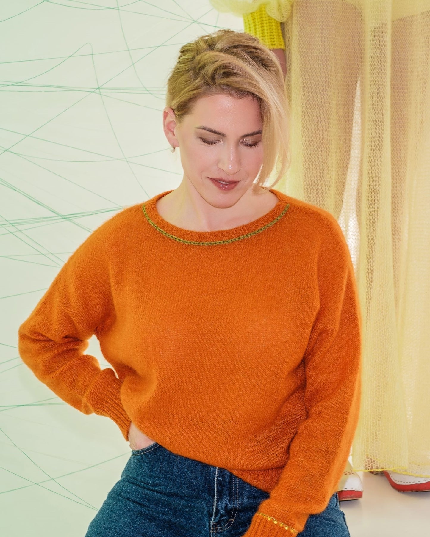 YOUR OWN embroidery on pullover in orange